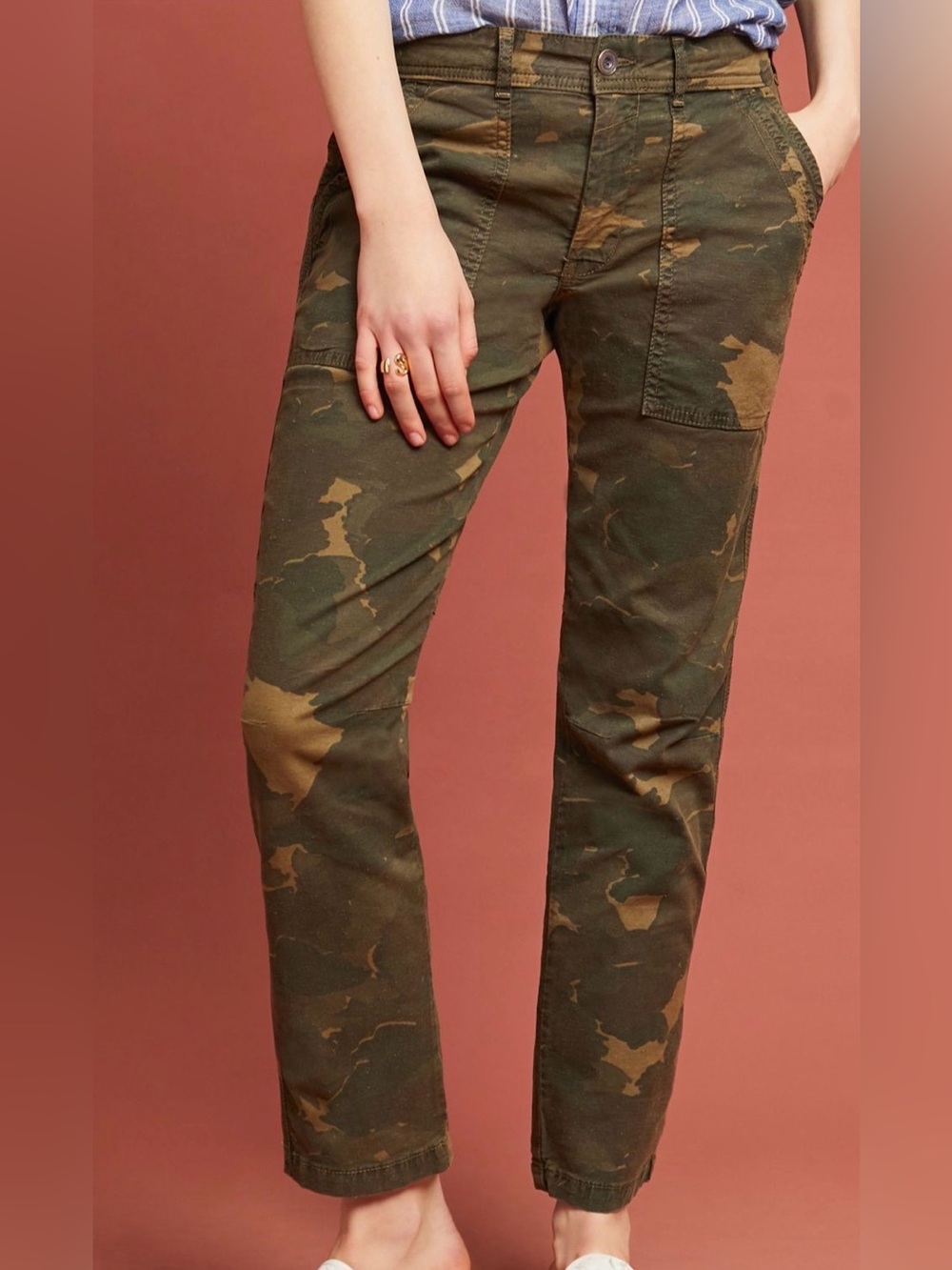 Anthropologie Wanderer Camo Utility Cotton Blend Pants‎ Green Brown Size 27